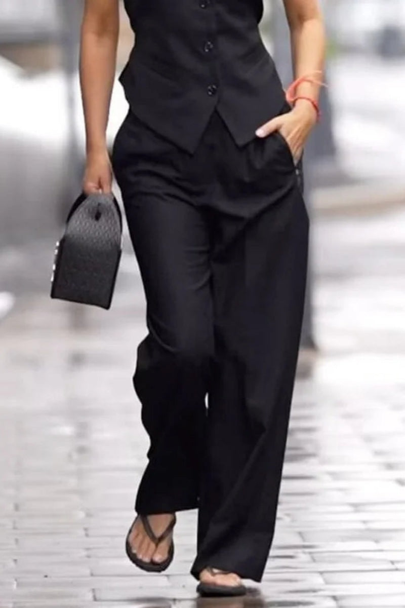Sloping-Shoulder Vest Boyfriend Trousers Set