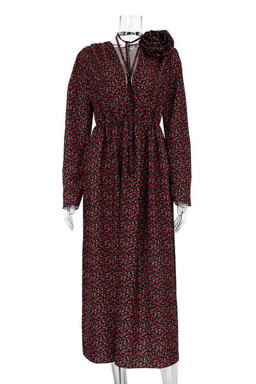 Bertha Flower V-Neck Midi-Length Dress