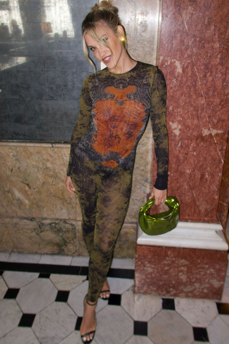 Modern Edgy Baroque Camo Sheer Jumpsuit