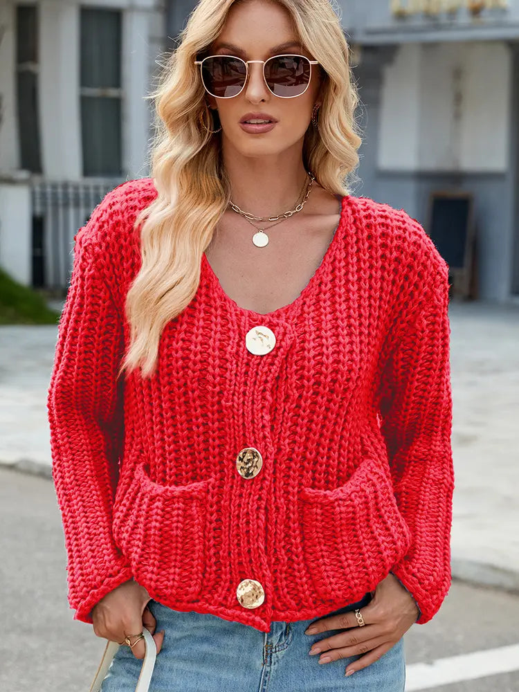 Lightweight Cardigan with V-Neck and Button Closure