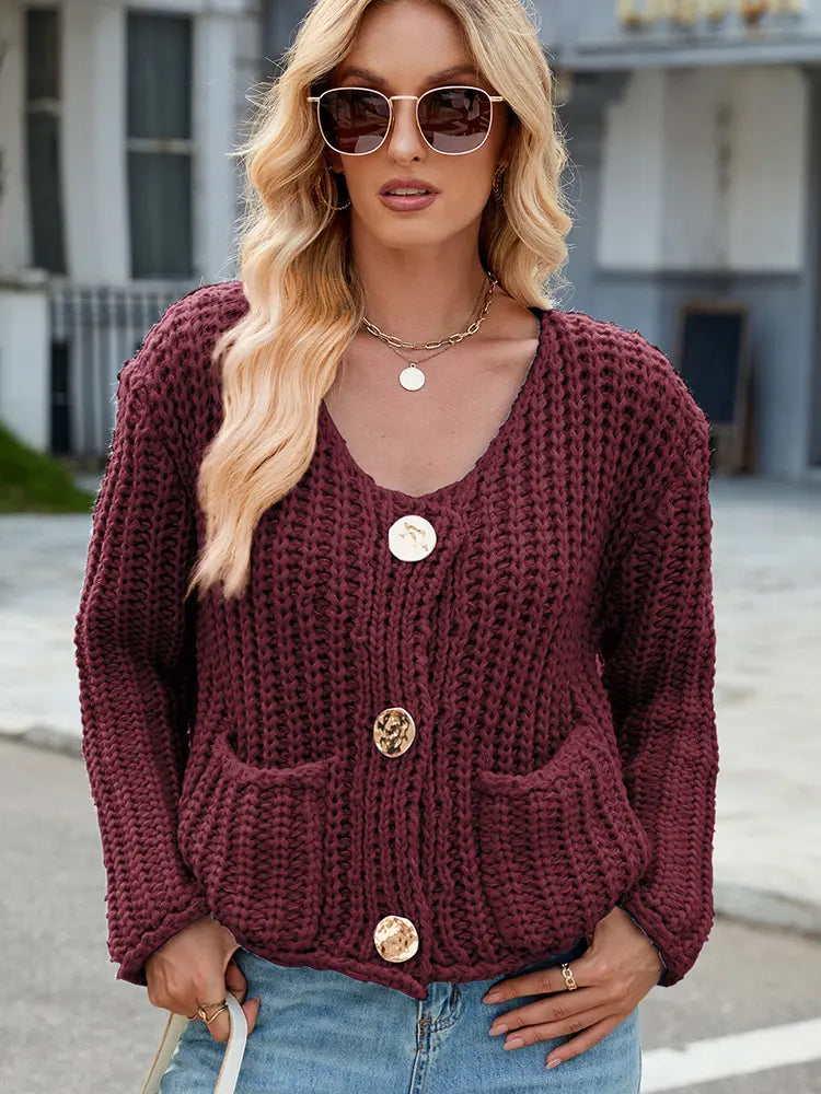 Lightweight Cardigan with V-Neck and Button Closure
