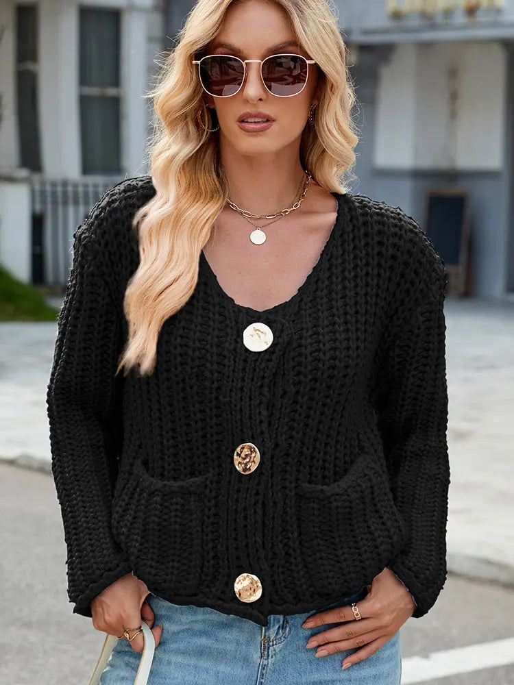 Lightweight Cardigan with V-Neck and Button Closure