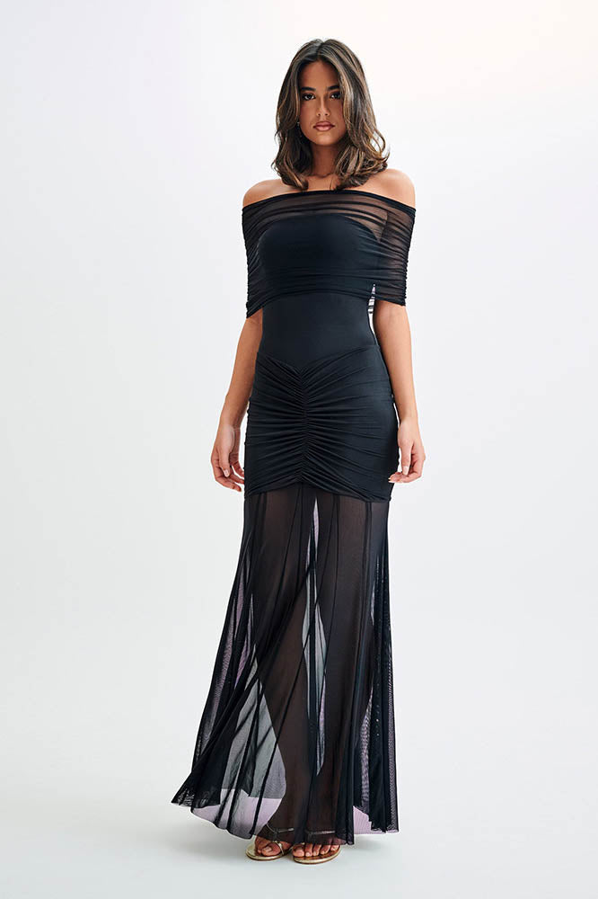 Nocturne Whisper - Fitted Open-Back Maxi-Length Dress