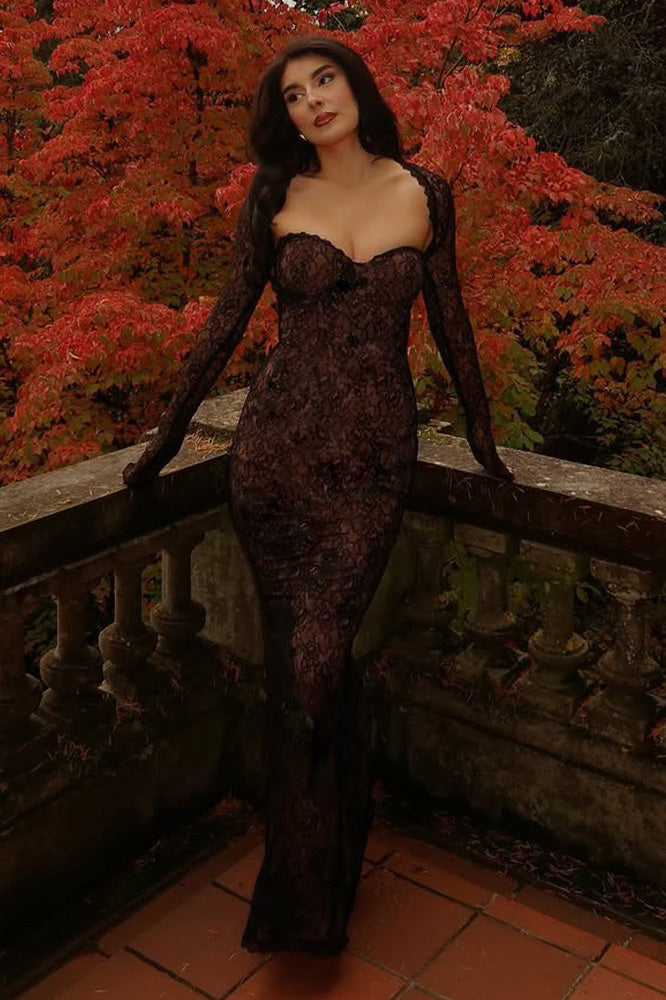 Gothic Lace Halter Maxi-Length Dress