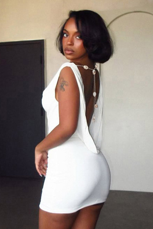 Refined Cowl Neck Open-Back Mini-Length Dress