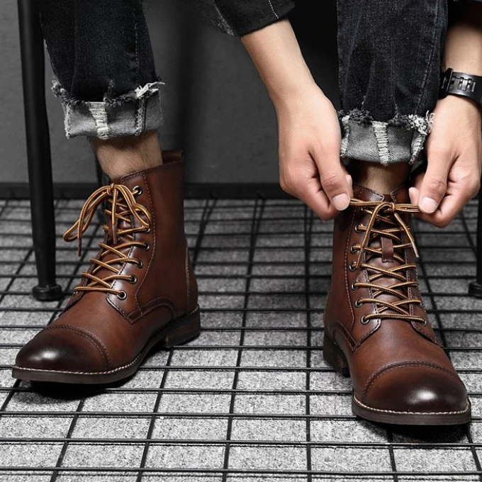 Burnished Full-Grain Leather Boots with Burnished Finish