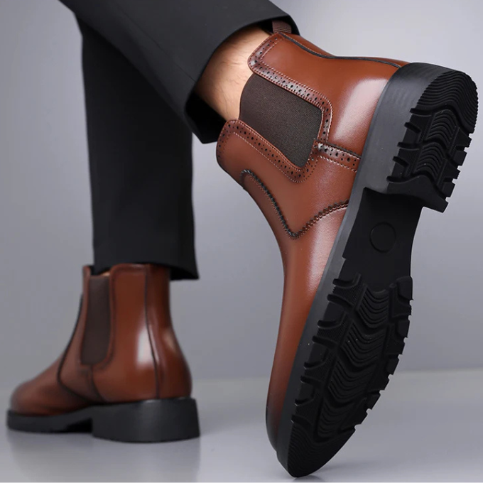 Polished Leather Chelsea Boots with Rubber Sole