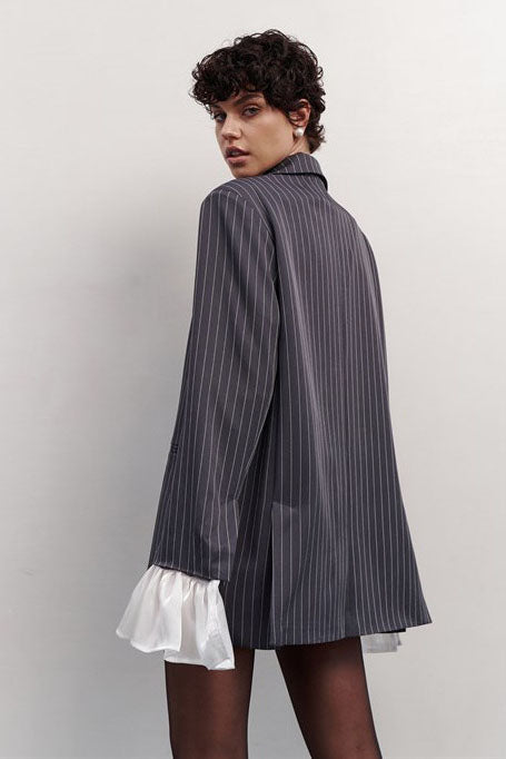 Modern Oversized Striped Lace Blazer