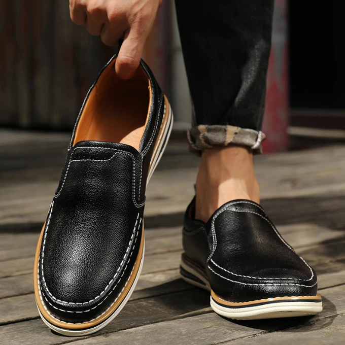 Pebbled Leather Loafers with Moc-Toe Stitching