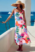 Vacation-Style French Flower Print Maxi-Length Dress