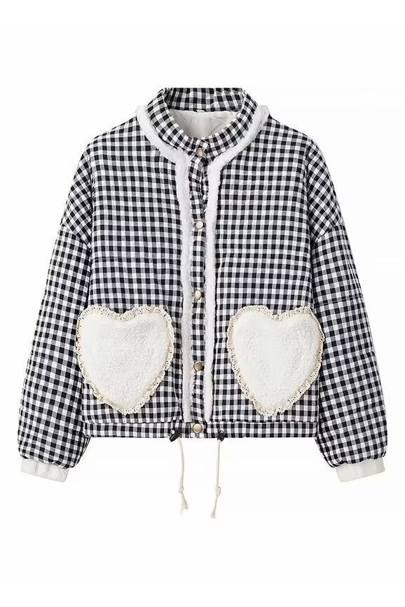 Modern Plaid Pink Heart Pocket Jacket