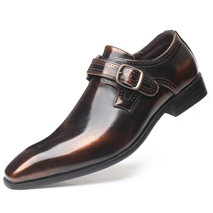 Burnished Leather Monk Strap Shoes with Buckle Strap