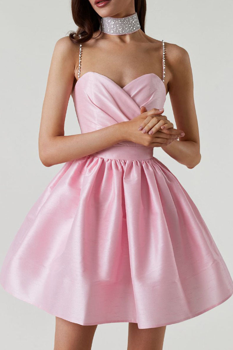 Sweet High-Waisted Ruched Fluffy Mini-Length Dress