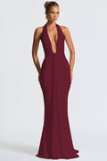 Halter Deep V Mermaid Maxi-Length Dress