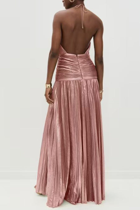 Thalia Metallic Peridot Maxi-Length Dress