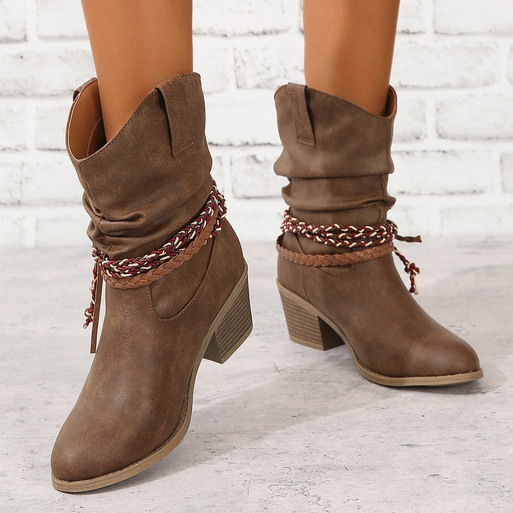 Retro Western Cowboy Tassel Ankle Boots