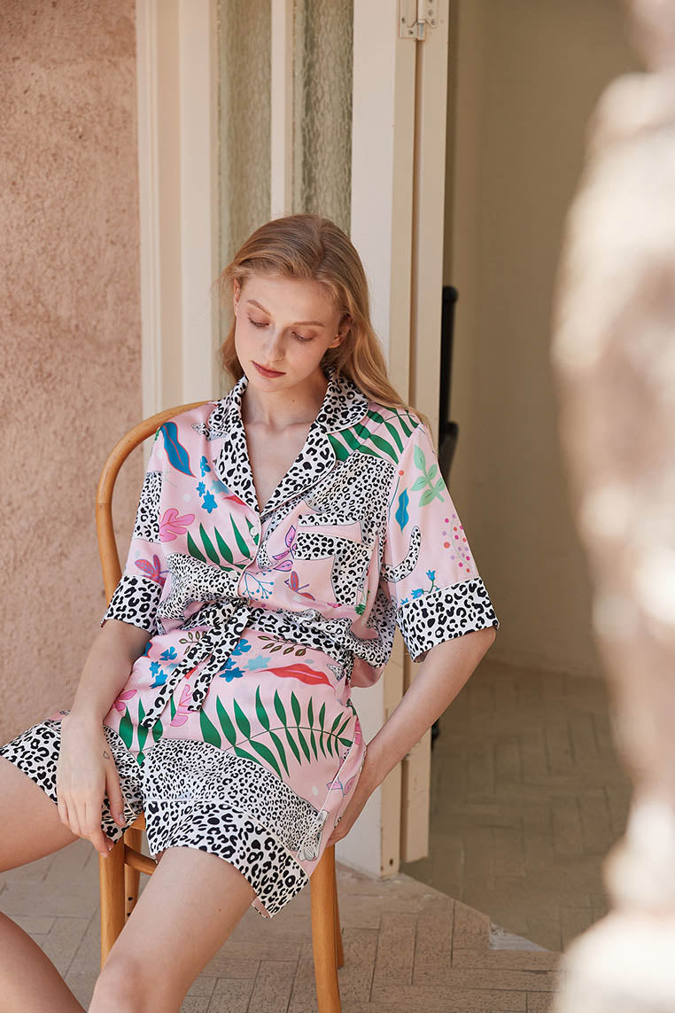 Coordinated Snow Leopard Short Pajama Set