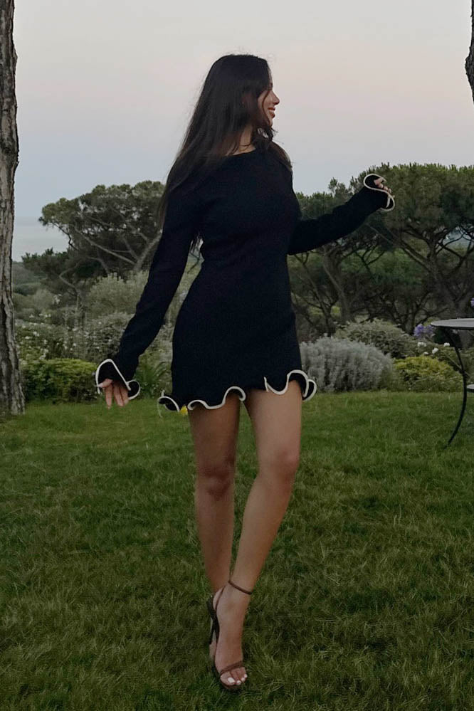 French-Inspired Ruffled Edge Knit Mini-Length Dress