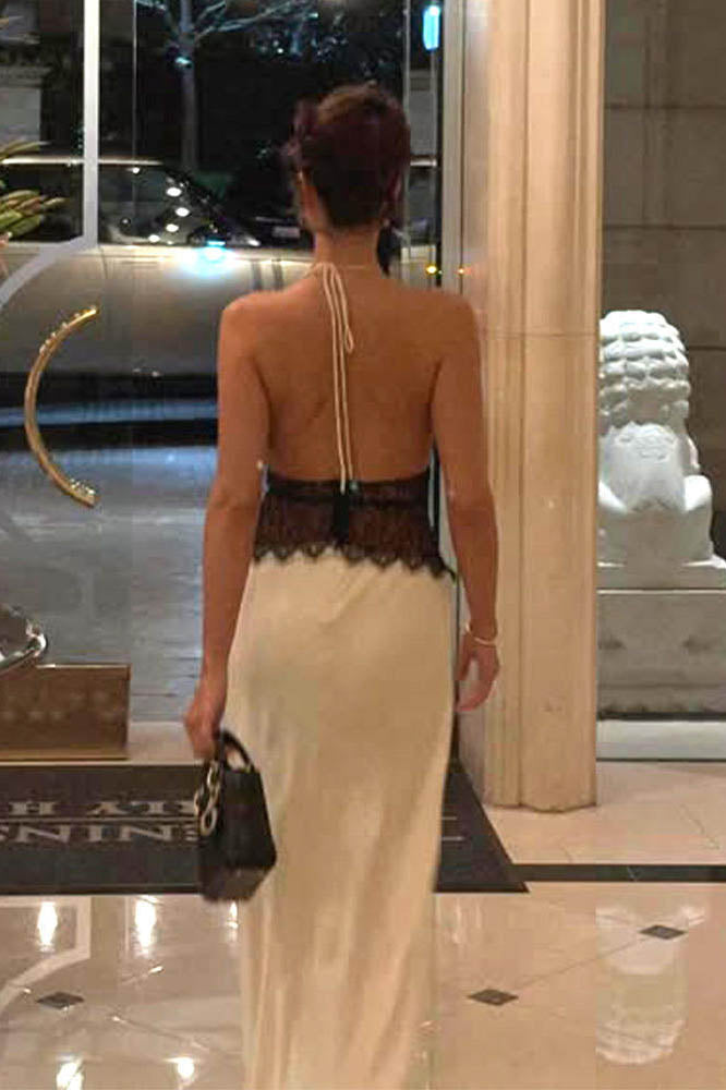 Halter Patchwork Open-Back Sexy Maxi-Length Dress