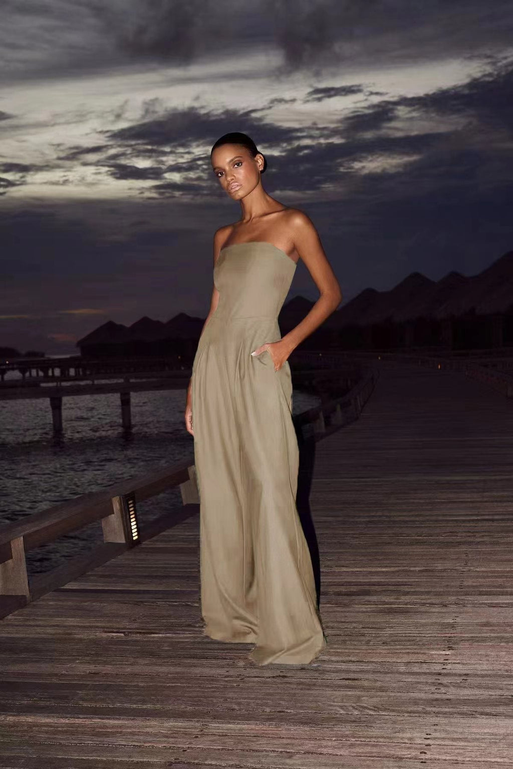 Starry Night-Strapless Open-Back Jumpsuit