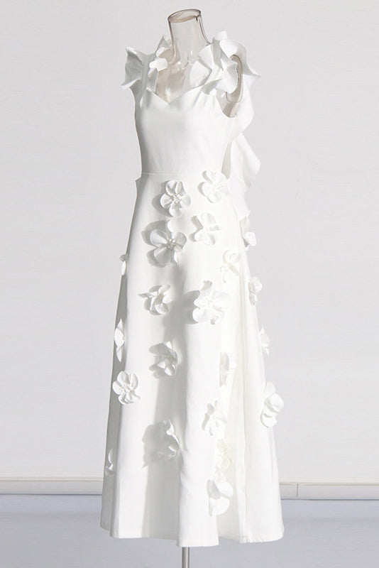 Ruffled hem Solid long dress