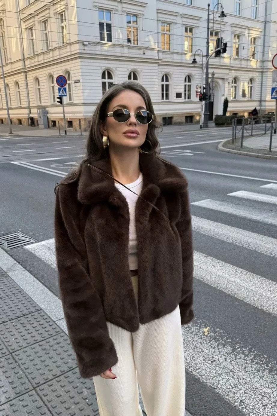 Modern Cocoa Tone Plush Lapel Jacket