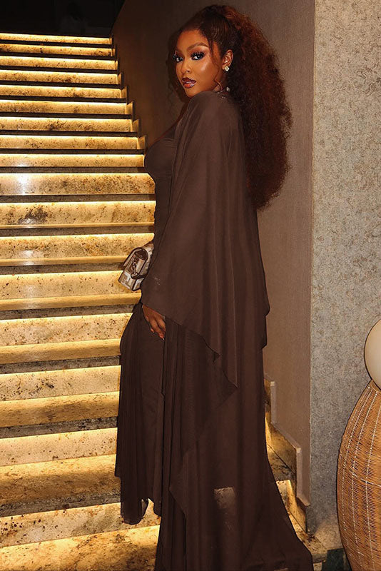 Sheer Cape Two-Piece Maxi-Length Dress Set