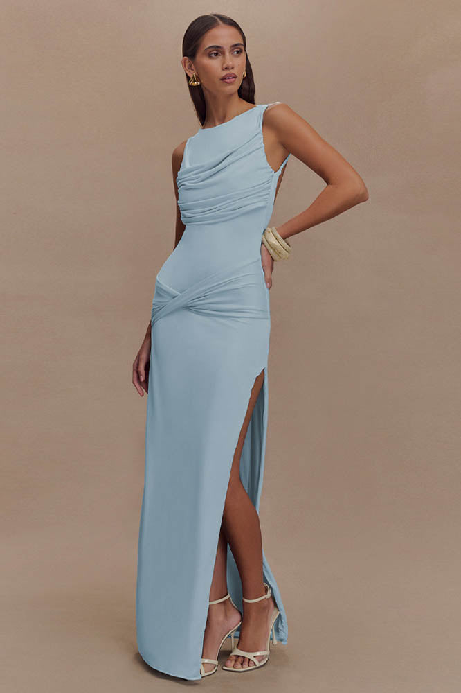 Serene Trace Open-Back Midi-Length Dress
