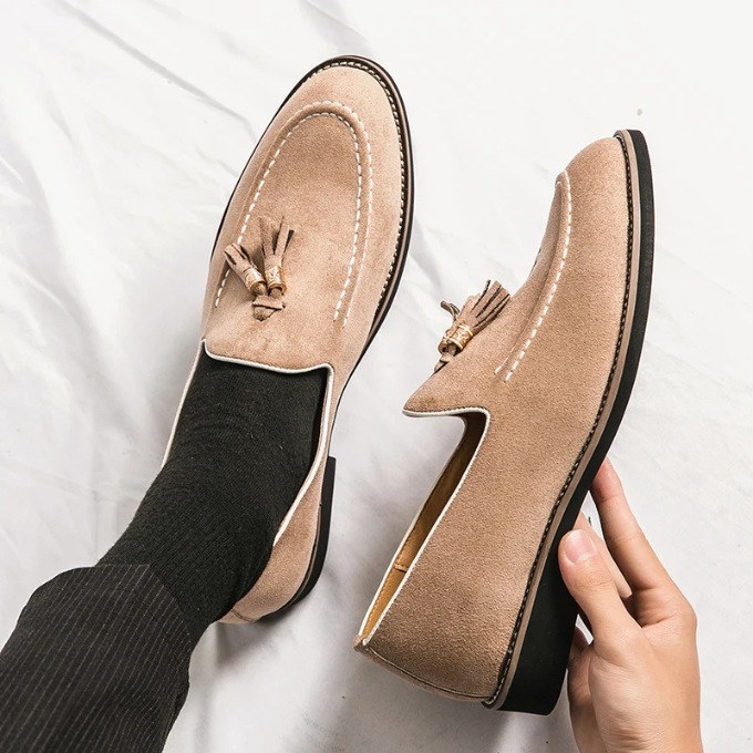 Suede Loafers with Tassel Detail