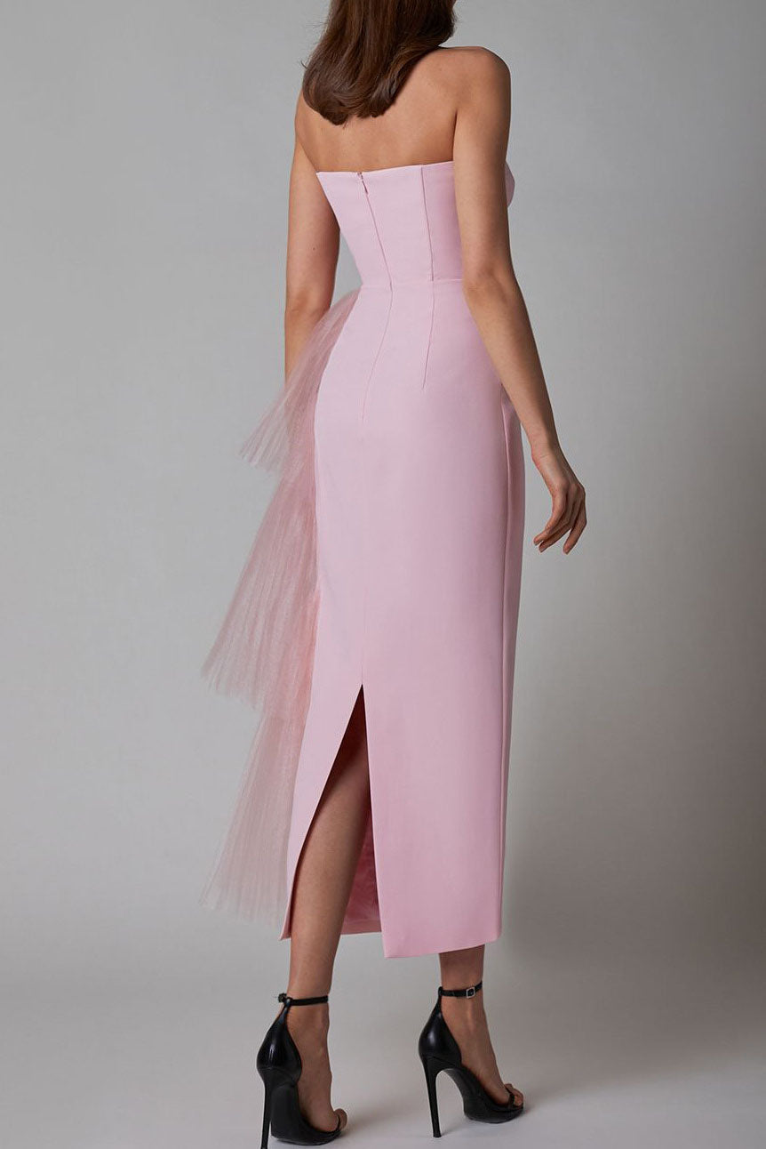Niche French Fitted Strapless Evening Maxi-Length Dress