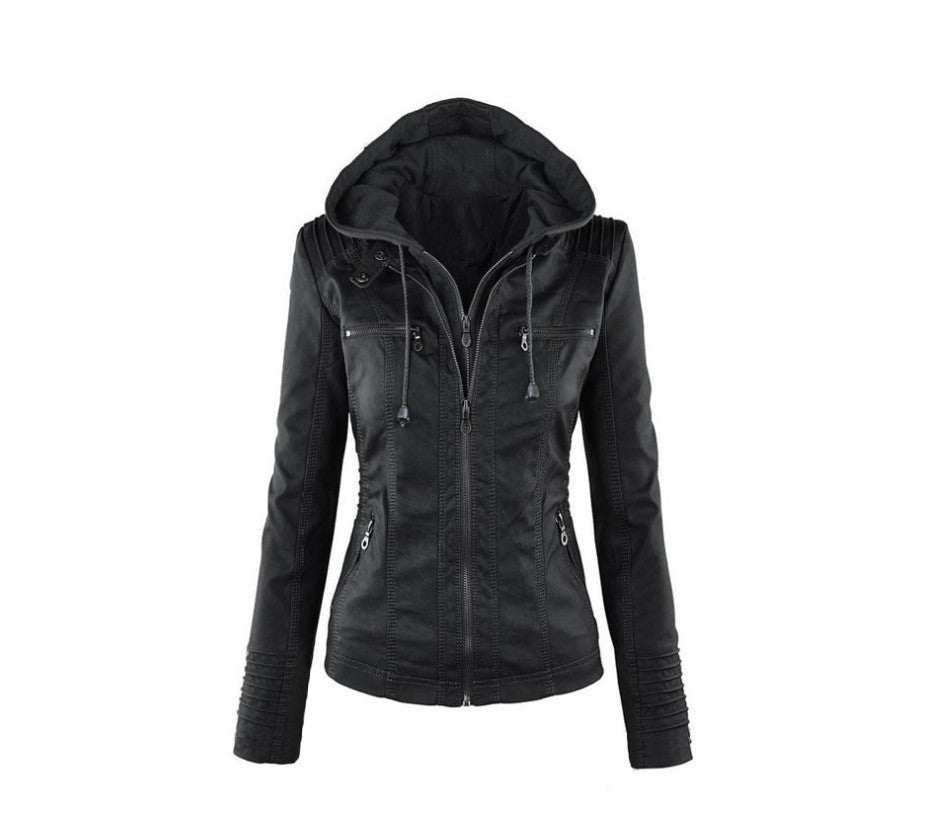 Leather Jacket with a Hood