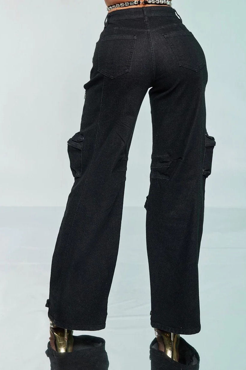 Cut Out Crystal-Detail Cargo Jeans