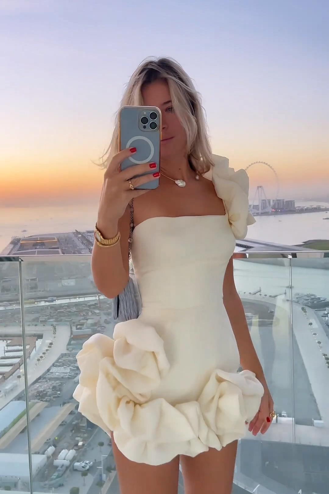 Romantic Tulip Waist Strapless Mini-Length Dress