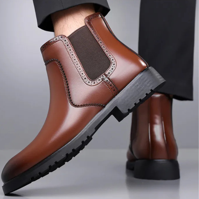 Polished Leather Chelsea Boots with Rubber Sole