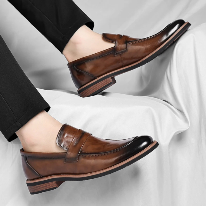 Polished Leather Penny Loafers with Penny Strap