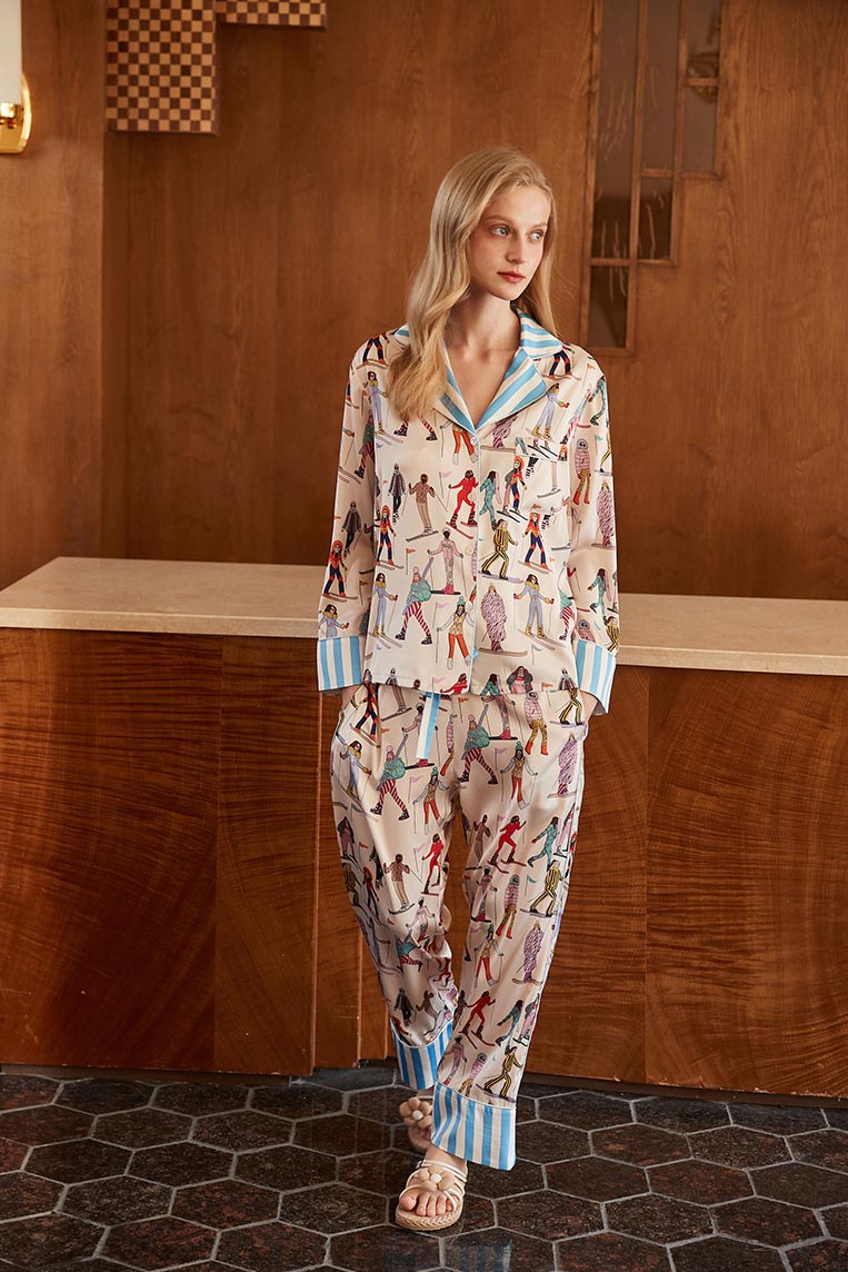 Coordinated Ski Sports Print Pajama Set