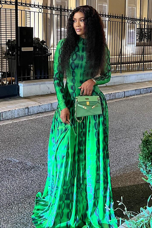 Emerald Animal Texture Flowy Maxi-Length Dress