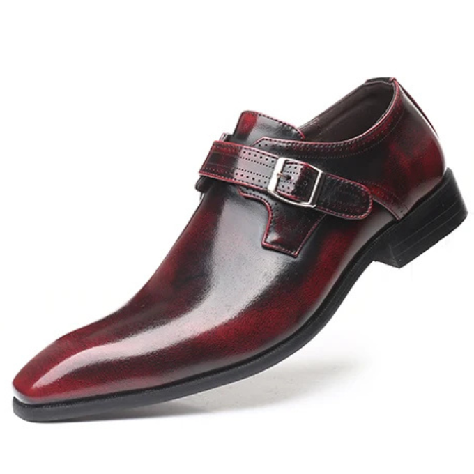 Burnished Leather Monk Strap Shoes with Buckle Strap