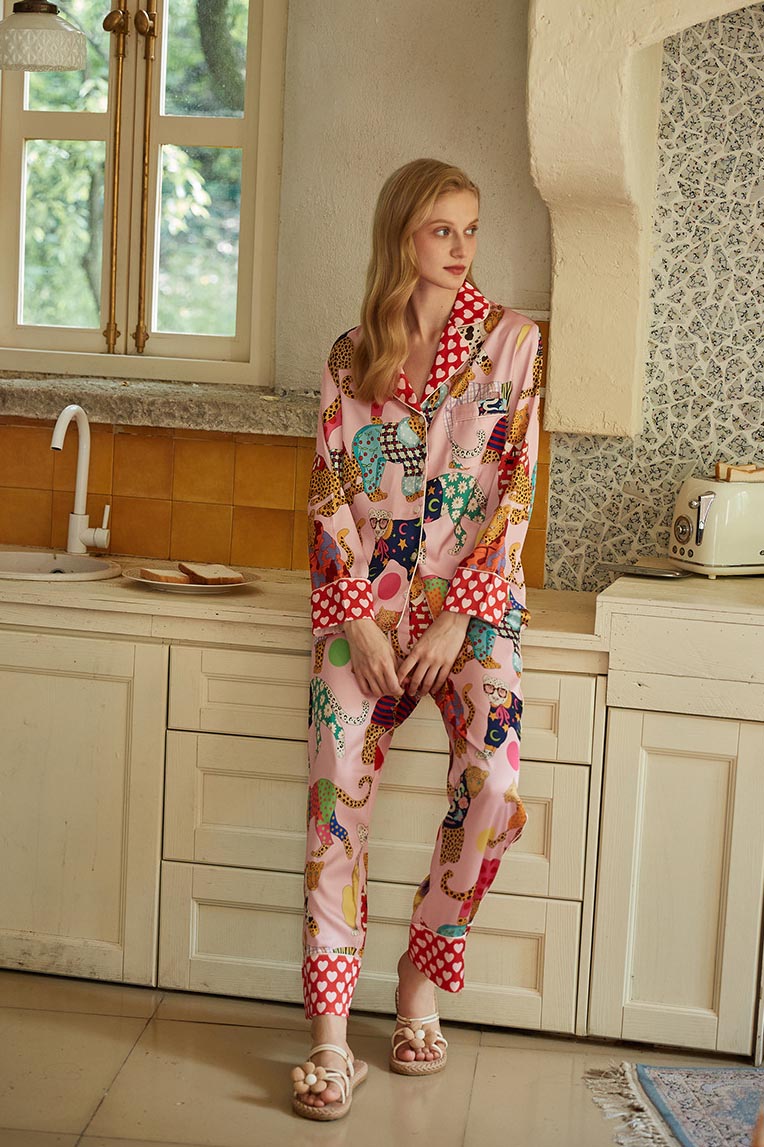 Coordinated Dressing Leopard Print Silk Pajama Set