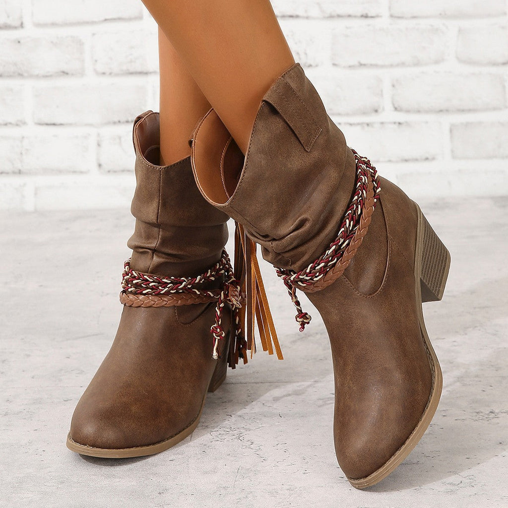 Retro Western Cowboy Tassel Ankle Boots