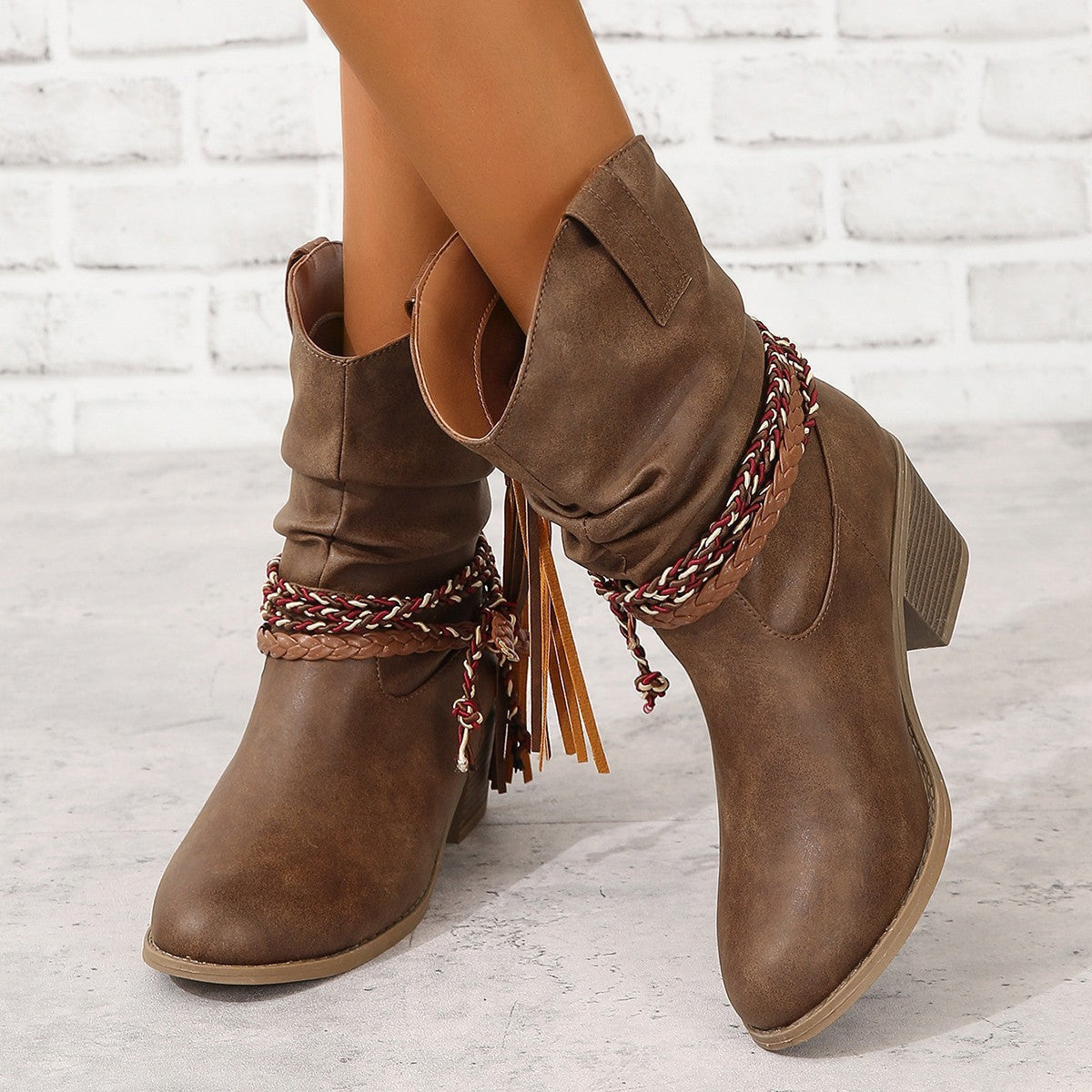 Retro Western Cowboy Tassel Ankle Boots