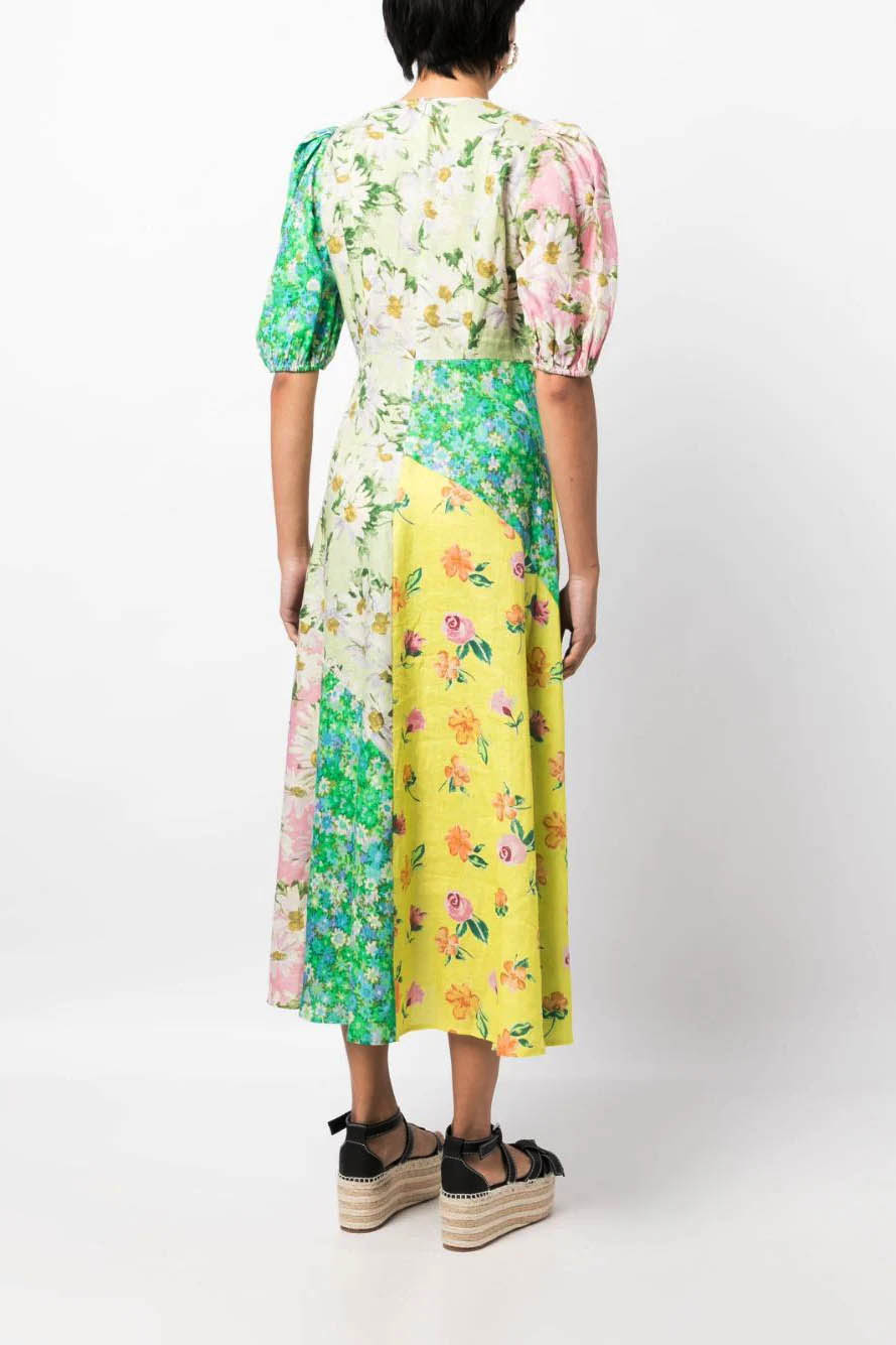 Modern Graffiti Print Puff Sleeve Dress