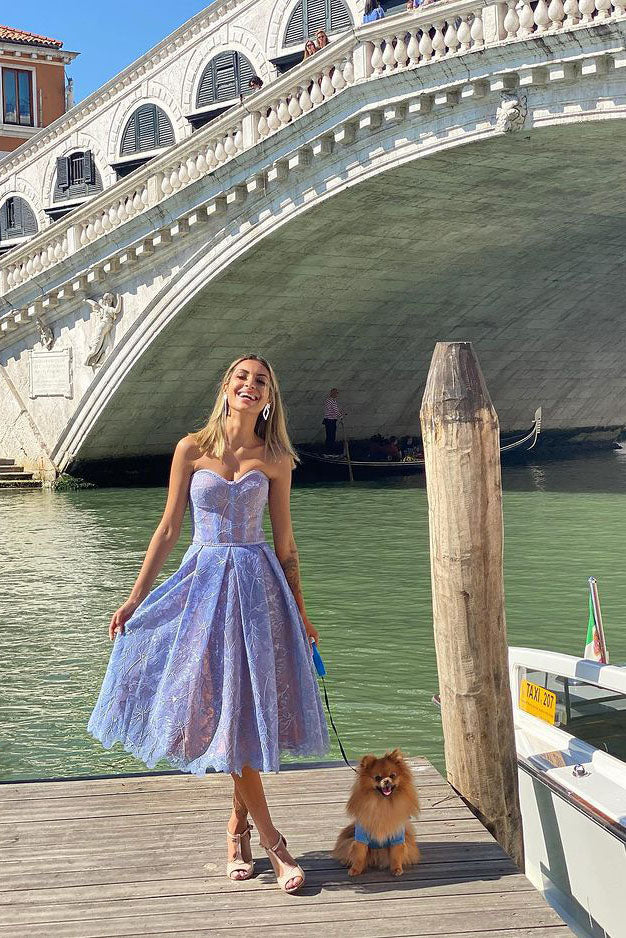 Romantic Summer Strapless Midi-Length Dress