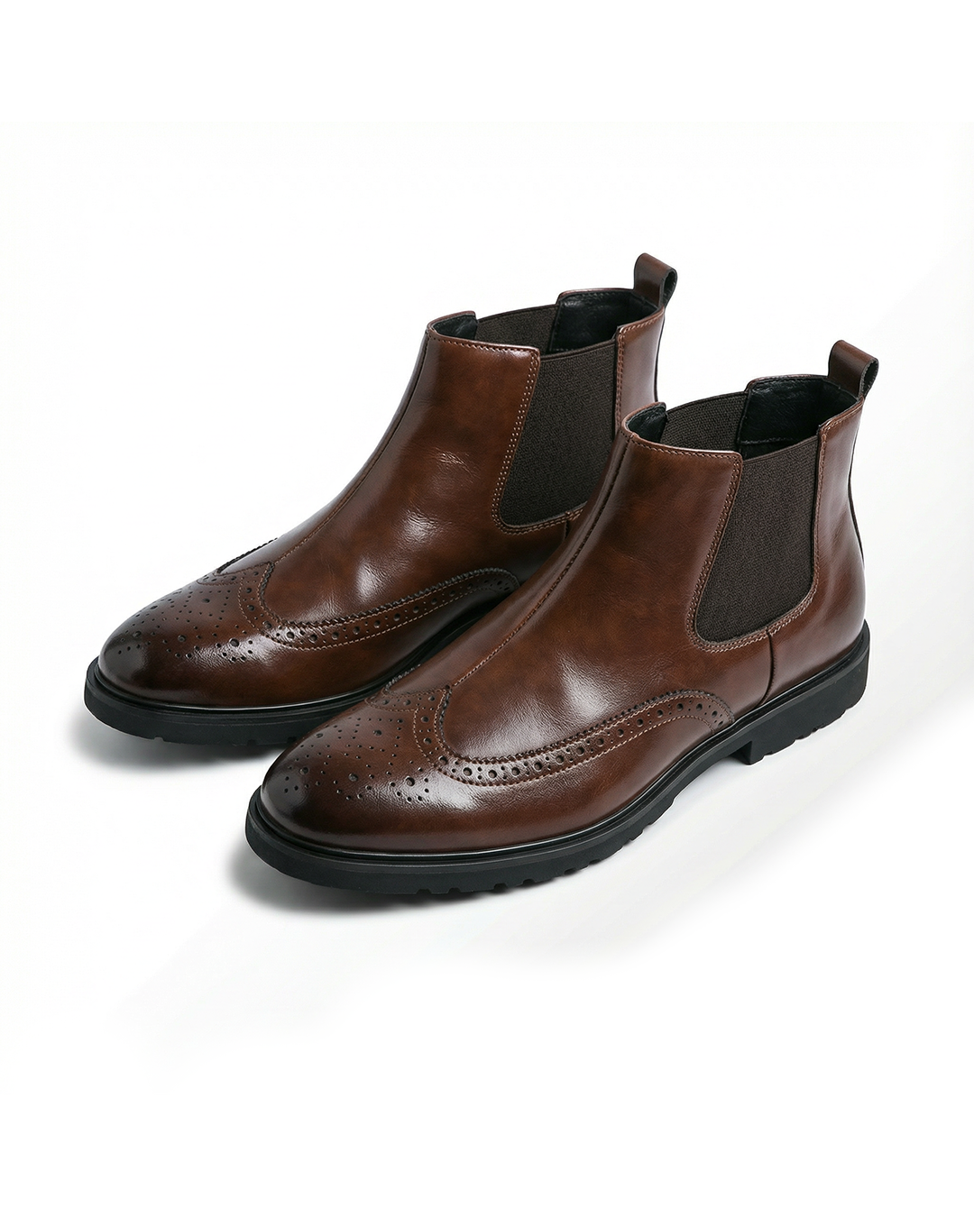 Leather Chelsea Boots with Brogue Detailing and Shock-Absorbing Sole