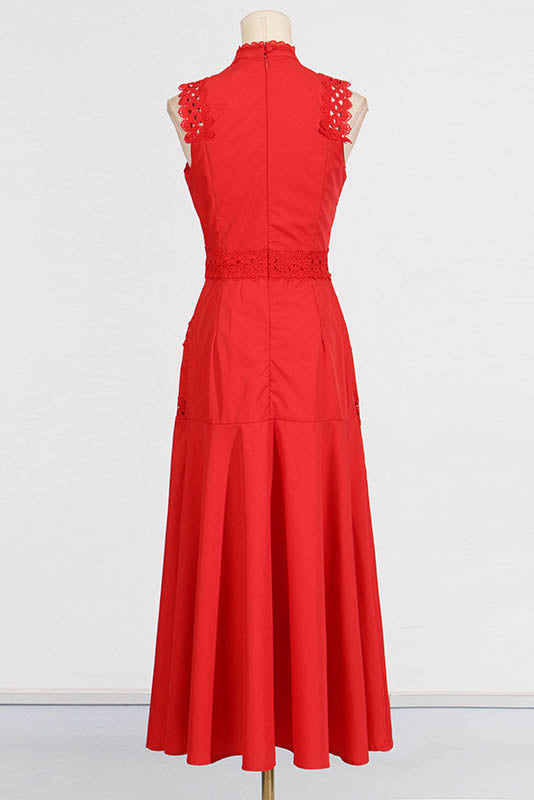 French Lace-Trimmed Sleeveless Maxi-Length Dress