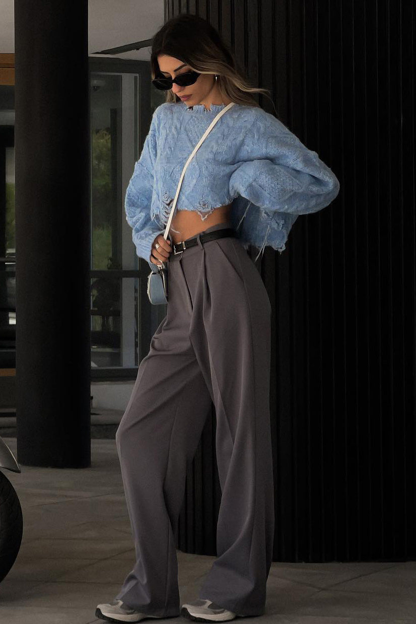 Distressed Mohair Crop Knit Sweater