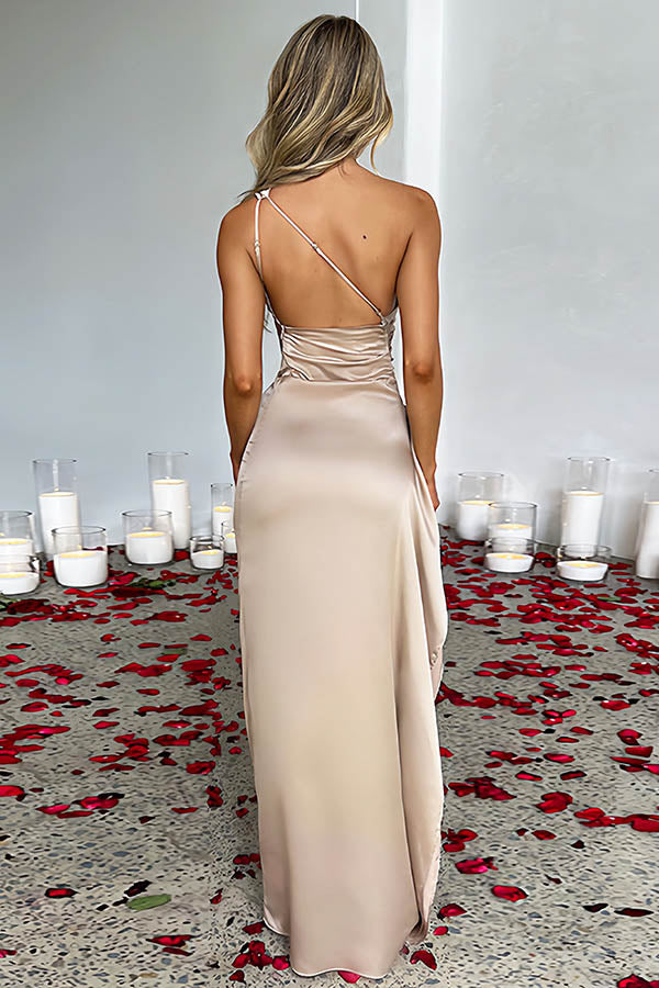 Satin Slit Maxi-Length Dress