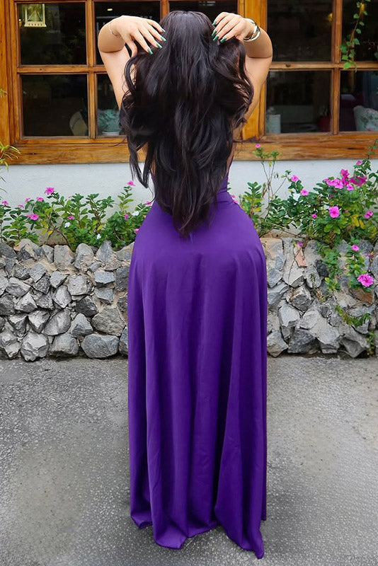 European & American Style Ruched Maxi-Length Dress