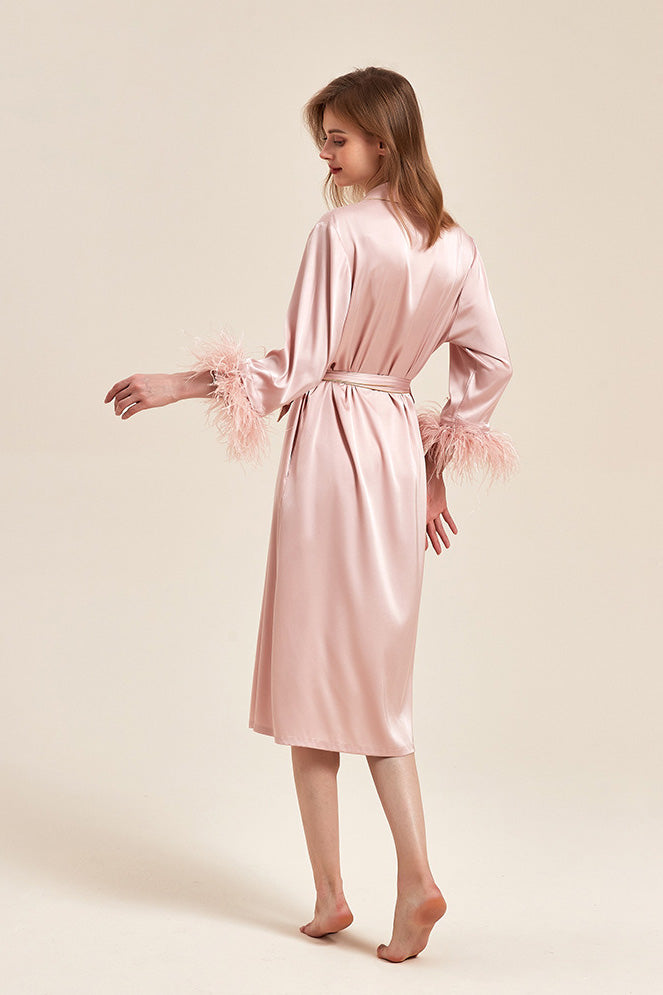 Modern Pink Feather Bridal Robe