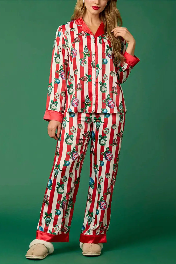 Coordinated Christmas Festive Stripe Print Pajama Set